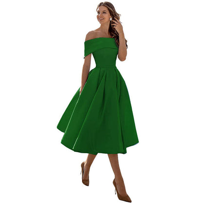 Dame Off Shoulder Midikjole Med Plisseret A-linje Silhuet