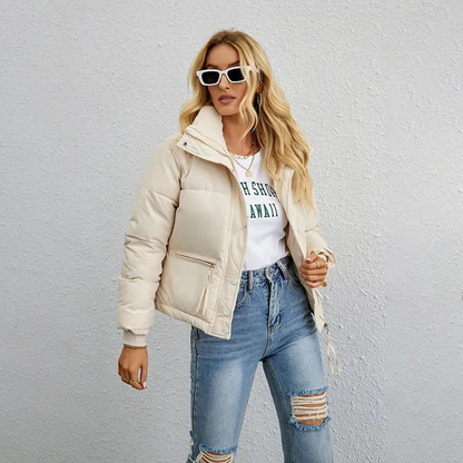 Women's Short Puffer Jacket with High Collar – Warm and Padded Winter Outerwear for Cold Days, Everyday Wear, Leisure and Outdoor Use