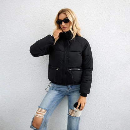 Women's Short Puffer Jacket with High Collar – Warm and Padded Winter Outerwear for Cold Days, Everyday Wear, Leisure and Outdoor Use