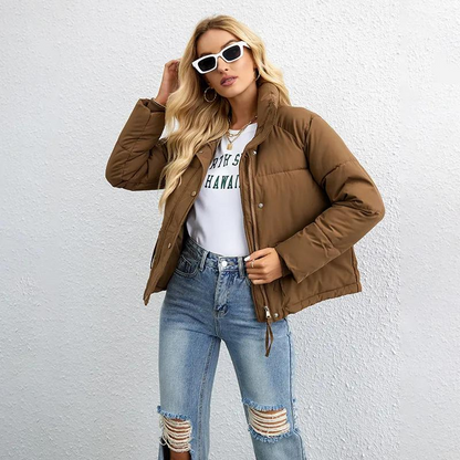 Women's Short Puffer Jacket with High Collar – Warm and Padded Winter Outerwear for Cold Days, Everyday Wear, Leisure and Outdoor Use