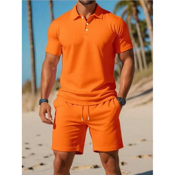 Men's Polo Set with Short-Sleeve Shirt and Shorts – Casual Summer Set with Drawstring Waist for Holidays, Leisure, and Everyday Wear