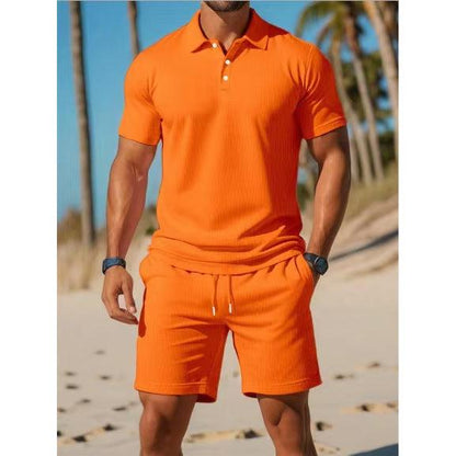 Men's Polo Set with Short-Sleeve Shirt and Shorts – Casual Summer Set with Drawstring Waist for Holidays, Leisure, and Everyday Wear