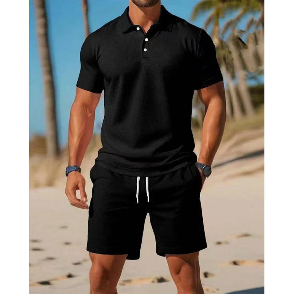 Men's Polo Set with Short-Sleeve Shirt and Shorts – Casual Summer Set with Drawstring Waist for Holidays, Leisure, and Everyday Wear