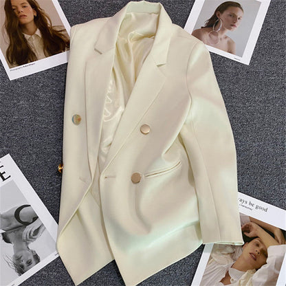 Dame Oversized Blazer Med Dobbeltradet Knaplukning – Elegant Skræddersyet Jakke Til Kontor, Business, Hverdagsbrug Og Smart Casual Stil