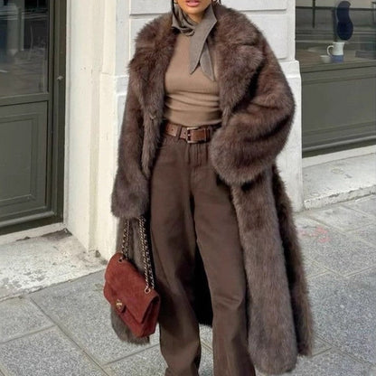 Dame Lang Faux Fur Frakke – Oversized Statementlag Til Vinter