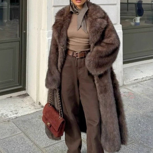 Women's Long Faux-Fur Coat – Oversized Statement Layer for Winter
