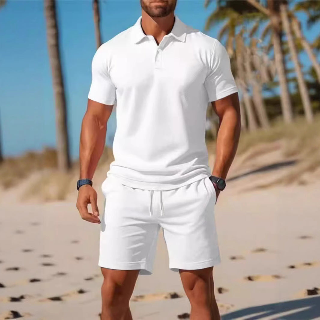 Men's Polo Set with Short-Sleeve Shirt and Shorts – Casual Summer Set with Drawstring Waist for Holidays, Leisure, and Everyday Wear