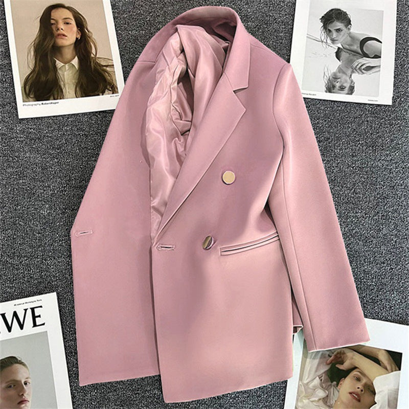 Dame Oversized Blazer Med Dobbeltradet Knaplukning – Elegant Skræddersyet Jakke Til Kontor, Business, Hverdagsbrug Og Smart Casual Stil