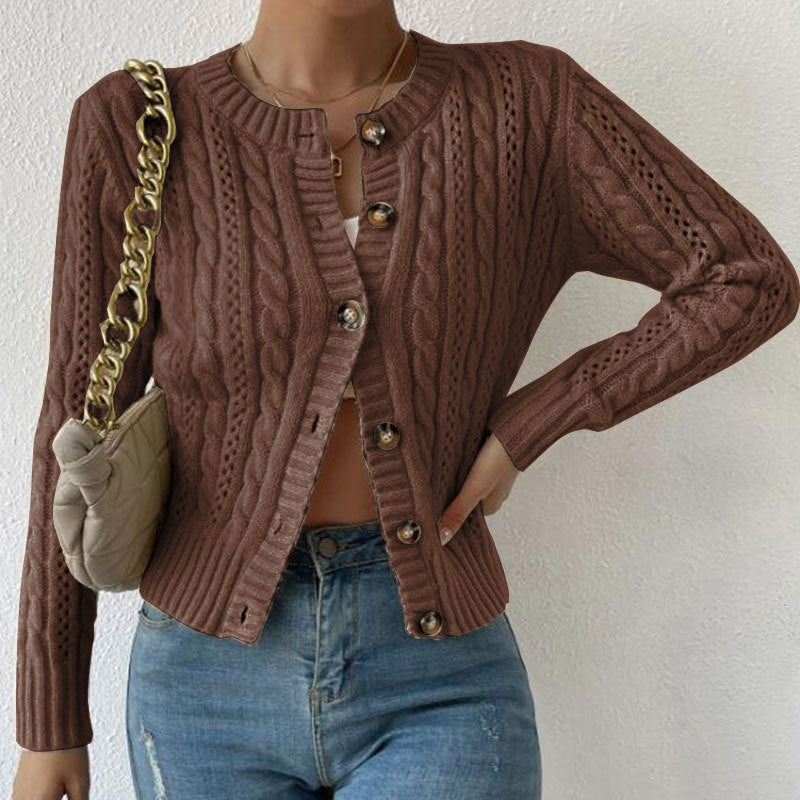 Dame Struktureret Strikcardigan – Klassisk Rundhalset Model Med Knapper Til Lagdeling I Koldt Vejr