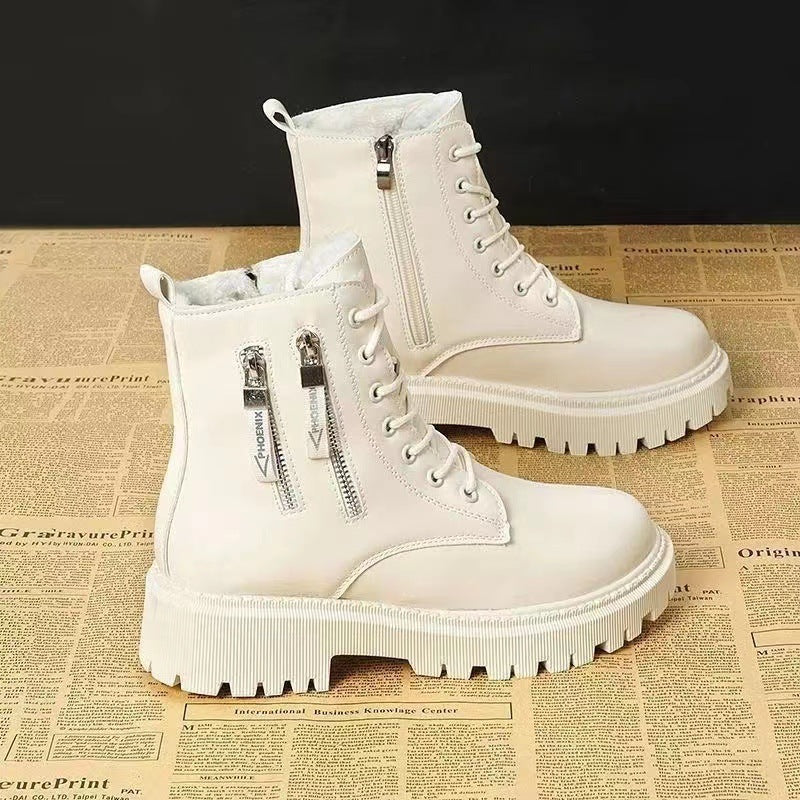 Men's Combat Boots with Laces, Side Zipper and Decorative Zippers - Sturdy Boots with a Chunky Lug Sole for Autumn, Winter and Leisure