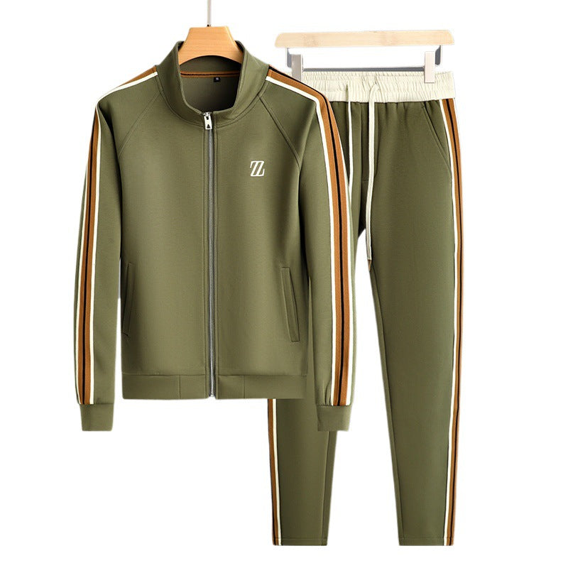Herre Tracksuit Sæt Med Lynlåsjakke Og Stribedetaljer