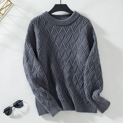 Women's Patterned Crew-Neck Long-Sleeve Sweater – Relaxed Sweater with Textured Knit for Fall, Winter, and Everyday Wear