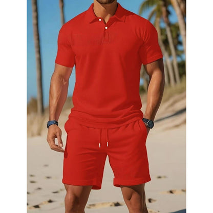 Men's Polo Set with Short-Sleeve Shirt and Shorts – Casual Summer Set with Drawstring Waist for Holidays, Leisure, and Everyday Wear