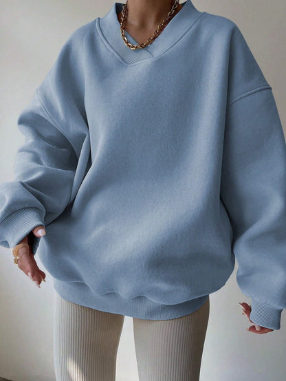 Sudadera oversize para mujer con cuello de pico y hombros caídos - pulóver informal para el día a día, el tiempo libre y un estilo moderno