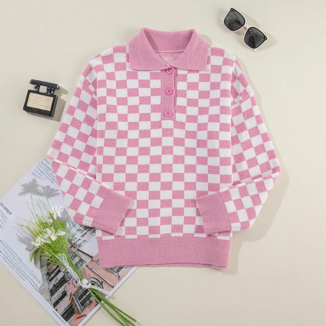 Dame Ternet Striksweater Med Krave Og Knaplukning – Afslappet Pullover Til Hverdagsbrug, Fritid Og Casual Lag-på-lag Styling