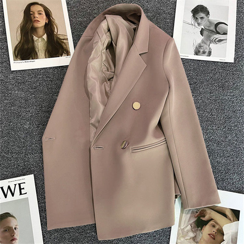 Dame Oversized Blazer Med Dobbeltradet Knaplukning – Elegant Skræddersyet Jakke Til Kontor, Business, Hverdagsbrug Og Smart Casual Stil