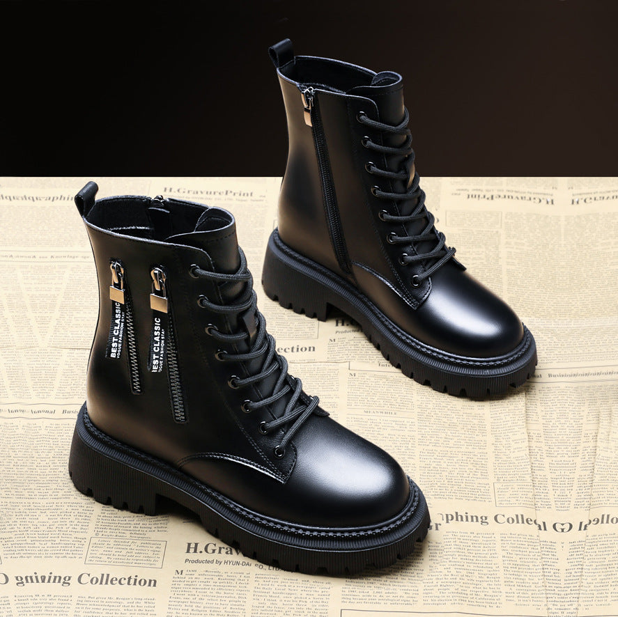 Men's Combat Boots with Laces, Side Zipper and Decorative Zippers - Sturdy Boots with a Chunky Lug Sole for Autumn, Winter and Leisure