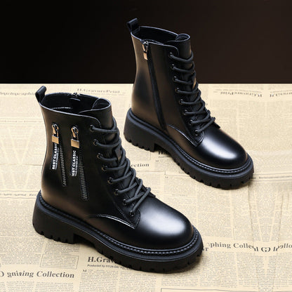 Men's Combat Boots with Laces, Side Zipper and Decorative Zippers - Sturdy Boots with a Chunky Lug Sole for Autumn, Winter and Leisure