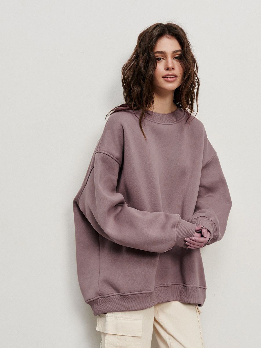 Dámská oversized fleecová mikina s kulatým výstřihem – ležérní a hřejivý pulovr pro každodenní nošení, volný čas a ležérní styl