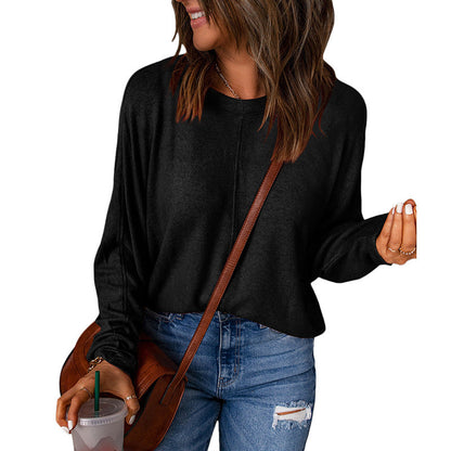 Women's Loose-Fit Long-Sleeve Top with Seam Details - Soft Everyday Top with a Relaxed Fit for Everyday Wear and Layering