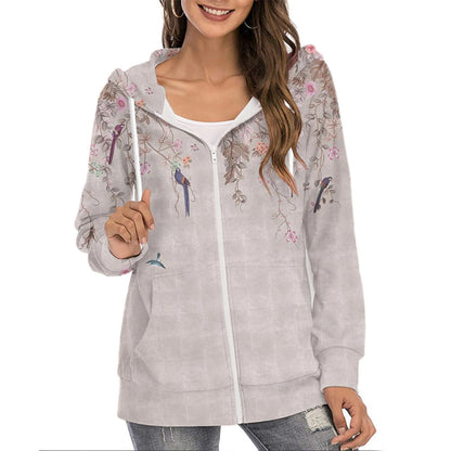 Dame Butterfly-print Hættetrøje Med Lynlås Og Gradientdesign – Let Casual Jakke Til Hverdagsbrug, Fritid Og Lag-på-lag Styling