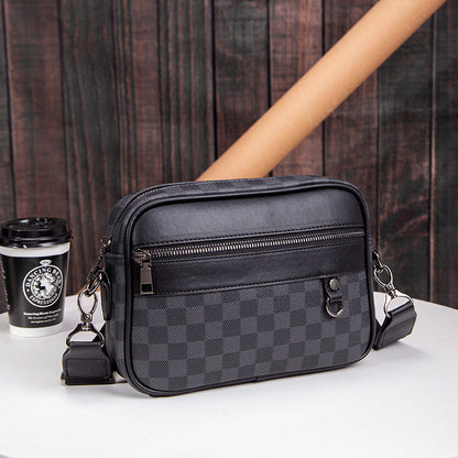 Herre Tekstureret Crossbody Messengertaske Med Ternede Paneler