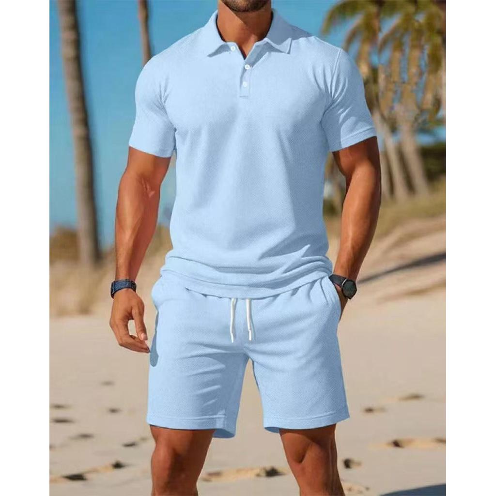 Men's Polo Set with Short-Sleeve Shirt and Shorts – Casual Summer Set with Drawstring Waist for Holidays, Leisure, and Everyday Wear