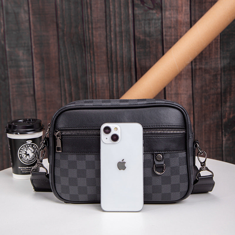 Herre Tekstureret Crossbody Messengertaske Med Ternede Paneler