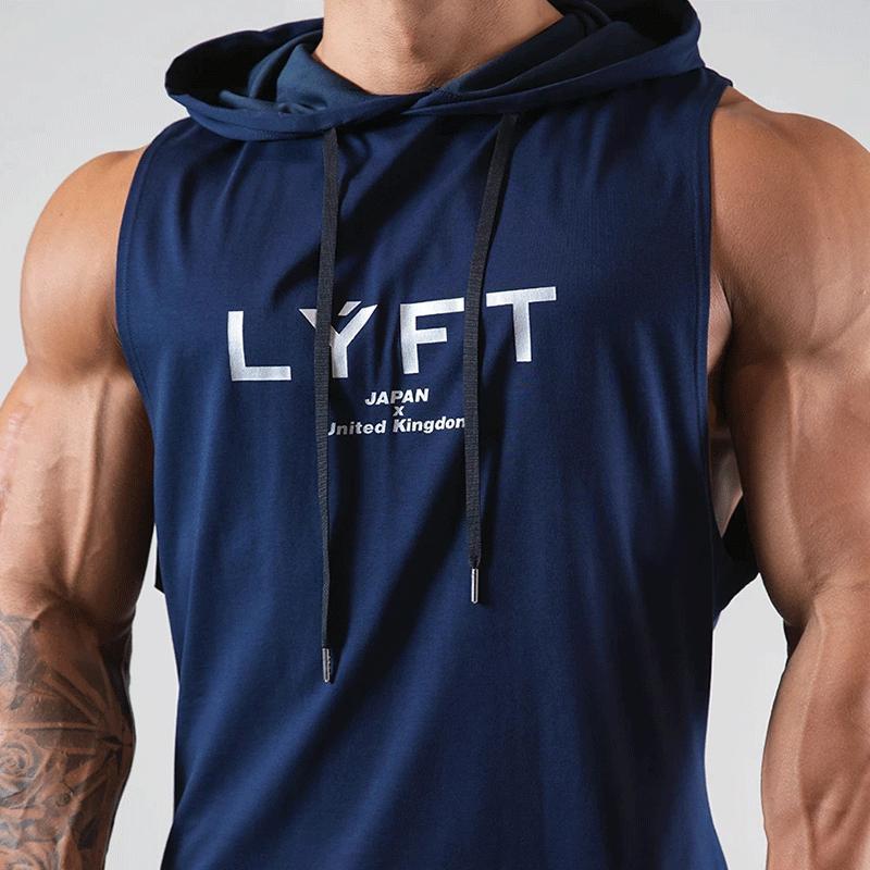 Chaleco deportivo sin mangas estampado para hombre con capucha y cordón: top informal para entrenar, tiempo libre y uso diario