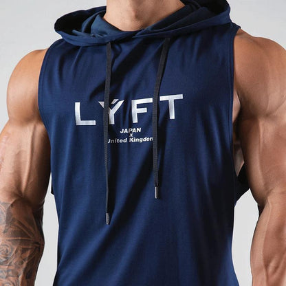 Chaleco deportivo sin mangas estampado para hombre con capucha y cordón: top informal para entrenar, tiempo libre y uso diario