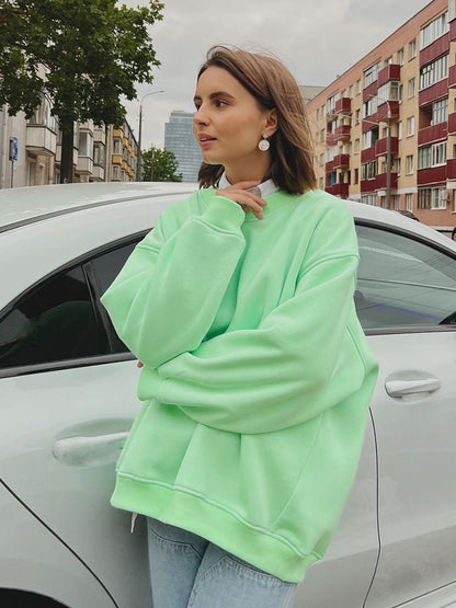 Dámská oversized fleecová mikina s kulatým výstřihem – ležérní a hřejivý pulovr pro každodenní nošení, volný čas a ležérní styl