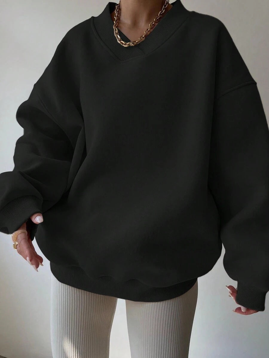 Sudadera oversize para mujer con cuello de pico y hombros caídos - pulóver informal para el día a día, el tiempo libre y un estilo moderno