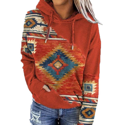 Sudadera con capucha para mujer, con estampado geométrico y cordón - Pulóver informal para otoño, uso diario, tiempo libre y looks a capas