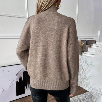 Dame Rullekravesweater Med Åbne Skuldre – Lagdelt Strik Til Vinterbrug