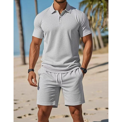 Men's Polo Set with Short-Sleeve Shirt and Shorts – Casual Summer Set with Drawstring Waist for Holidays, Leisure, and Everyday Wear