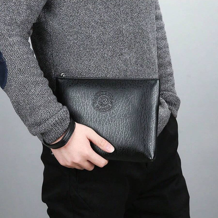 Herre Læderclutch Med Lynlås – Slankt Design Til Business, Dokumenter, Kort, Kontanter Og Hverdagsbrug