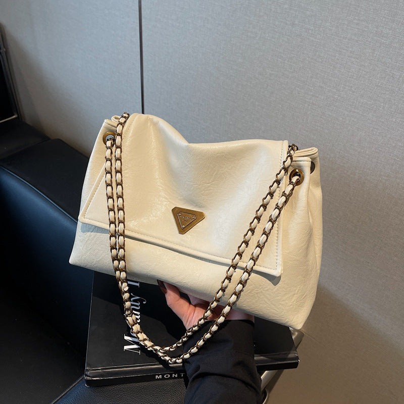 Kvinders Retro Skuldertaske med Kæderem og Flapdesign