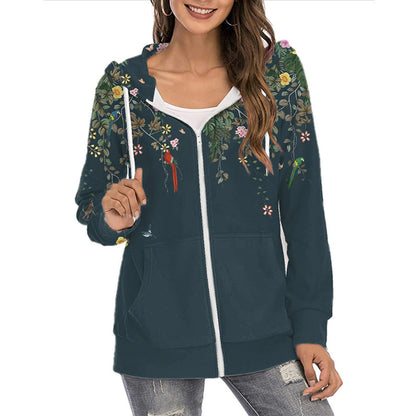 Dame Butterfly-print Hættetrøje Med Lynlås Og Gradientdesign – Let Casual Jakke Til Hverdagsbrug, Fritid Og Lag-på-lag Styling