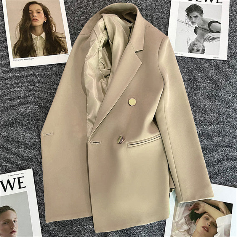Dame Oversized Blazer Med Dobbeltradet Knaplukning – Elegant Skræddersyet Jakke Til Kontor, Business, Hverdagsbrug Og Smart Casual Stil