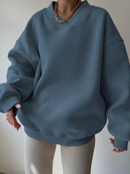 Sudadera oversize para mujer con cuello de pico y hombros caídos - pulóver informal para el día a día, el tiempo libre y un estilo moderno