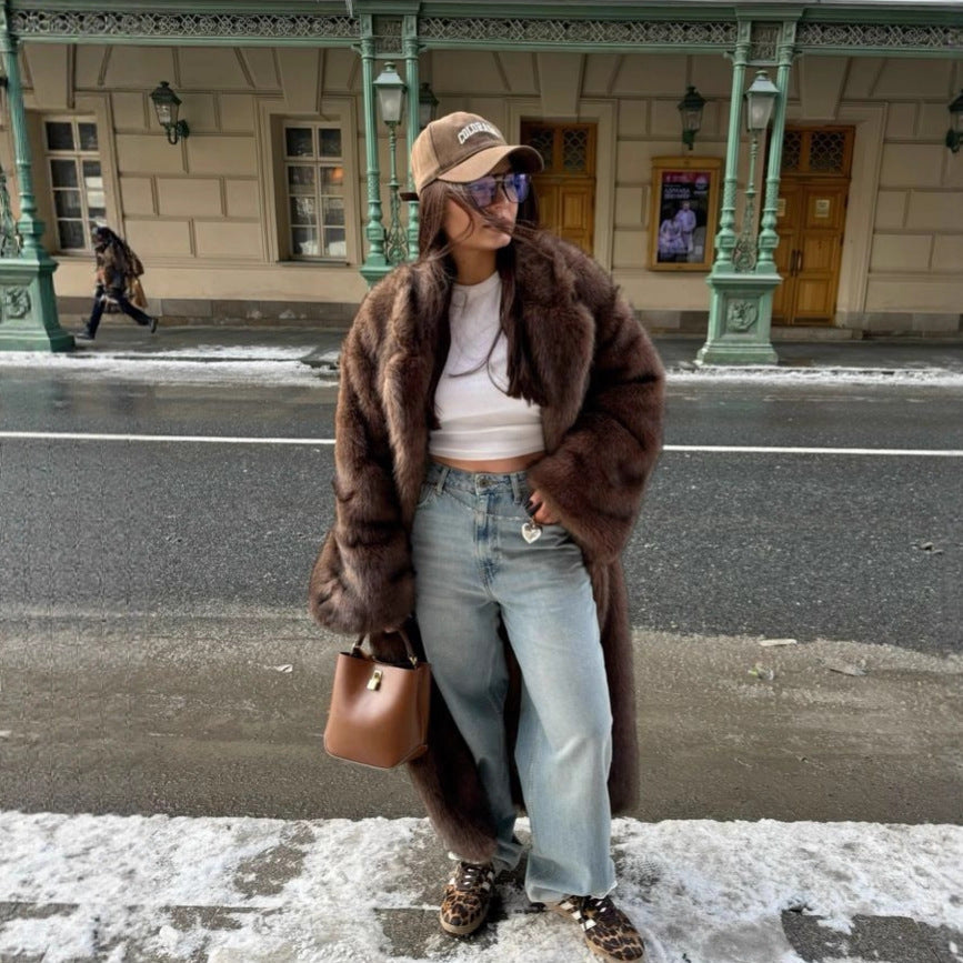 Dame Lang Faux Fur Frakke – Oversized Statementlag Til Vinter