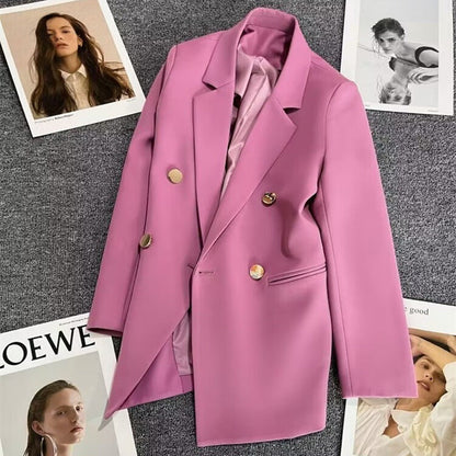 Dame Oversized Blazer Med Dobbeltradet Knaplukning – Elegant Skræddersyet Jakke Til Kontor, Business, Hverdagsbrug Og Smart Casual Stil