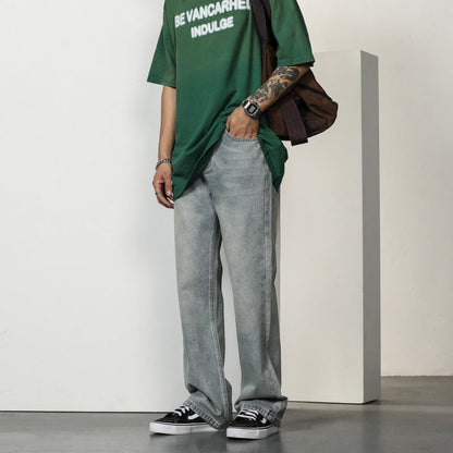 Jeans bootcut relajados para hombre de denim lavado de talle alto y pierna ancha - Vaqueros cómodos para el día a día, el tiempo libre y un estilo casual