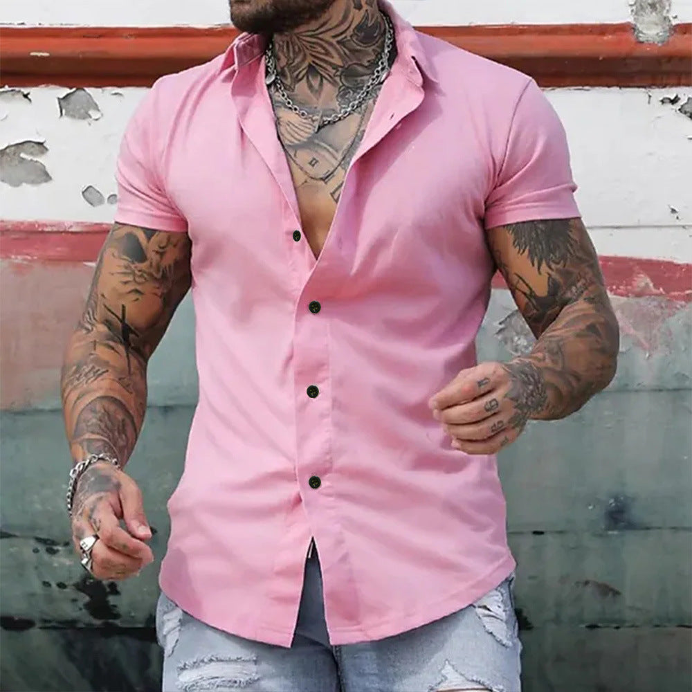 Pánská košile slim fit s krátkým rukávem a zapínáním na knoflíky – lehká letní košile do práce i pro elegantní ležérní styl