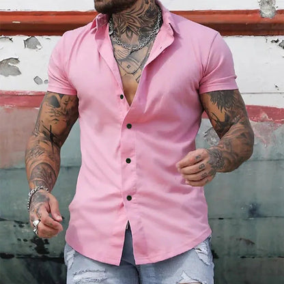 Pánská košile slim fit s krátkým rukávem a zapínáním na knoflíky – lehká letní košile do práce i pro elegantní ležérní styl