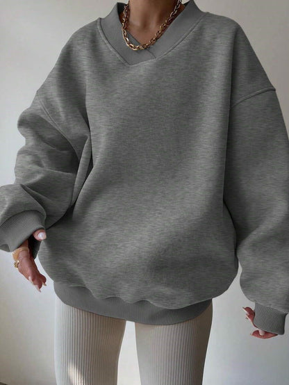 Sudadera oversize para mujer con cuello de pico y hombros caídos - pulóver informal para el día a día, el tiempo libre y un estilo moderno