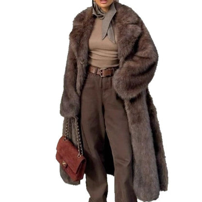Dame Oversized Faux Fur Frakke Med Langt Design – Elegant Vinterfrakke Til Bybrug, Hverdagsbrug Og Særlige Anledninger