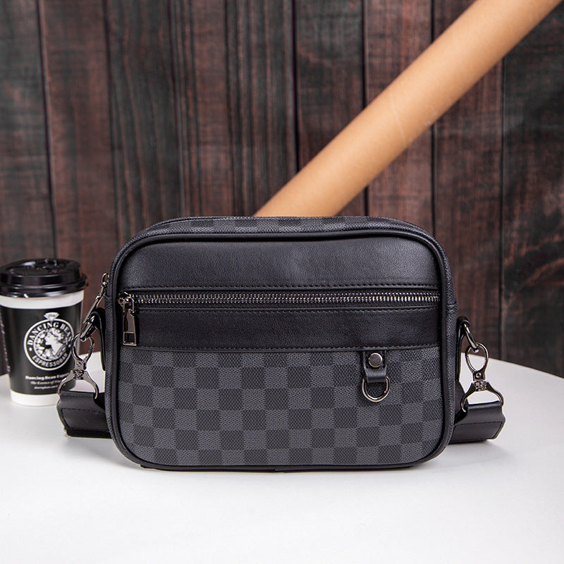 Herre Tekstureret Crossbody Messengertaske Med Ternede Paneler