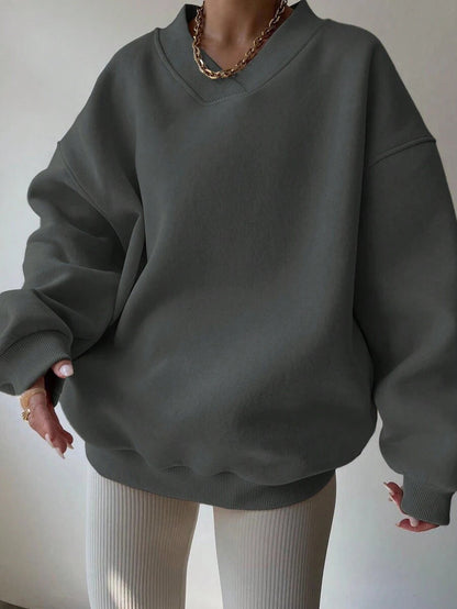 Sudadera oversize para mujer con cuello de pico y hombros caídos - pulóver informal para el día a día, el tiempo libre y un estilo moderno