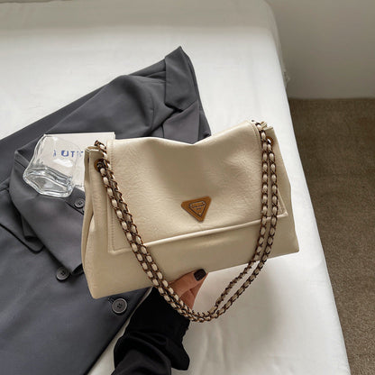 Kvinders Retro Skuldertaske med Kæderem og Flapdesign